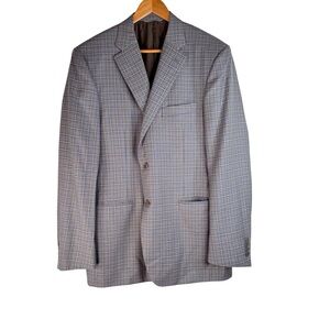Canali Men’s Blazer Size 44L Plaid Check Made In Italy Wool Two Buttons
